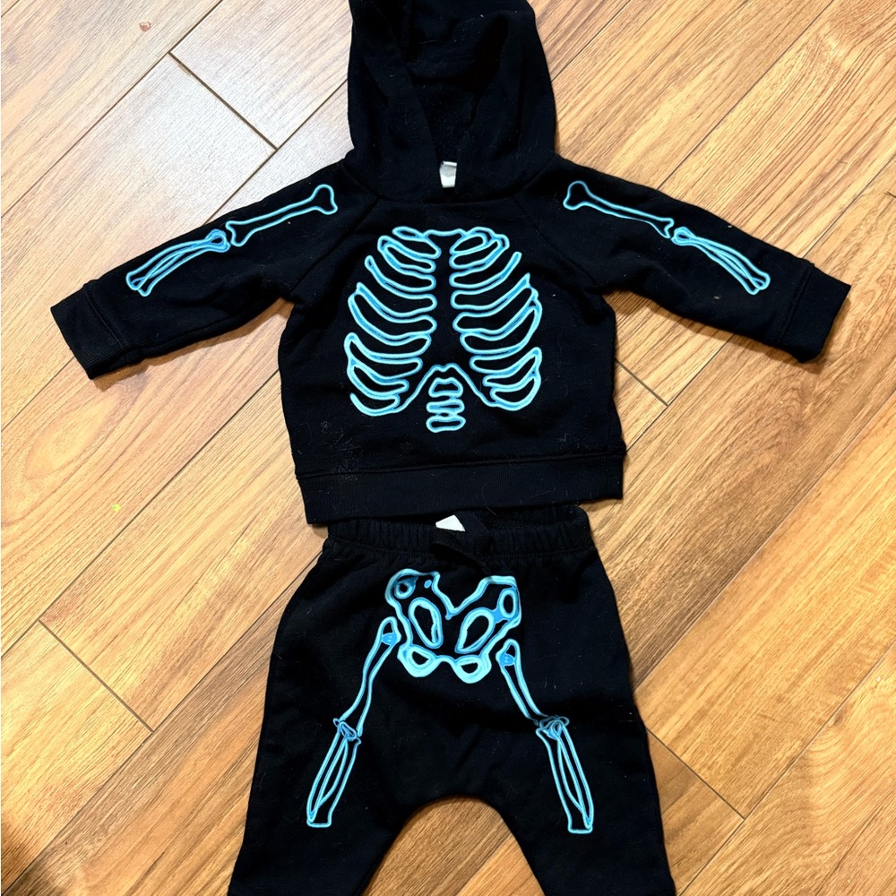 Old Navy Black Outfit with Blue Skeleton Design